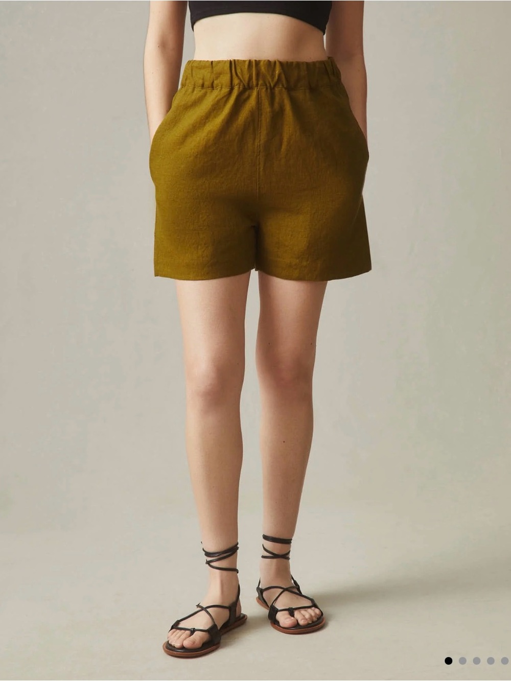 American Giant Women’s Elastic Waist Olive Green Summer linen Shorts